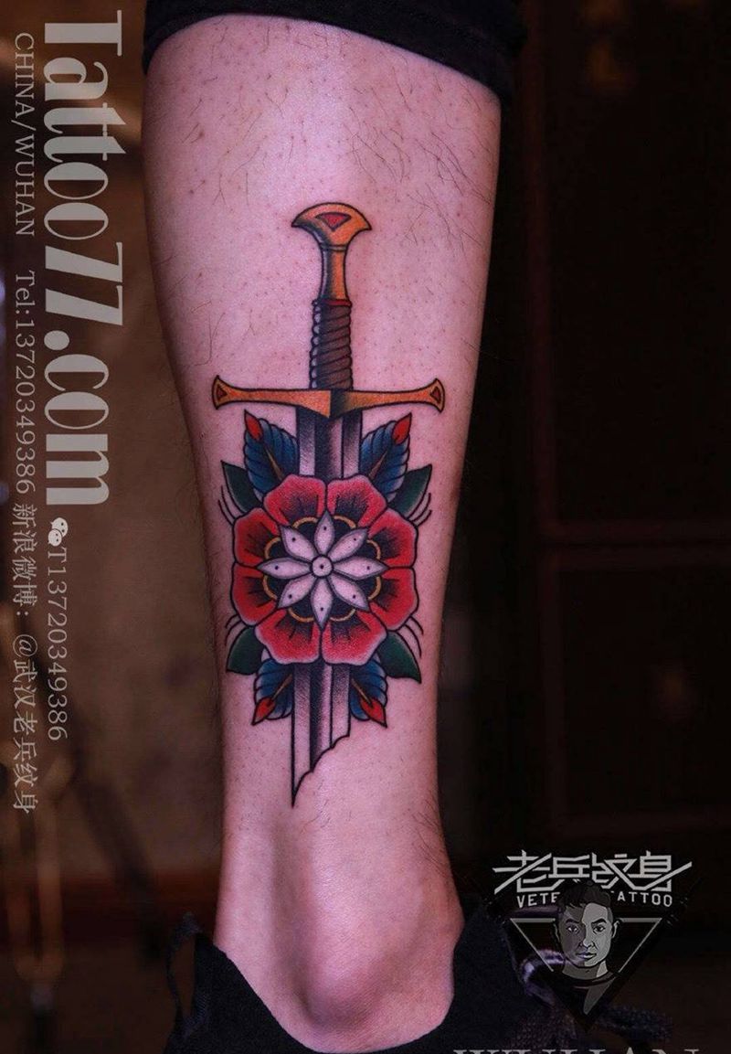 小腿school 纹身作品纹身图片