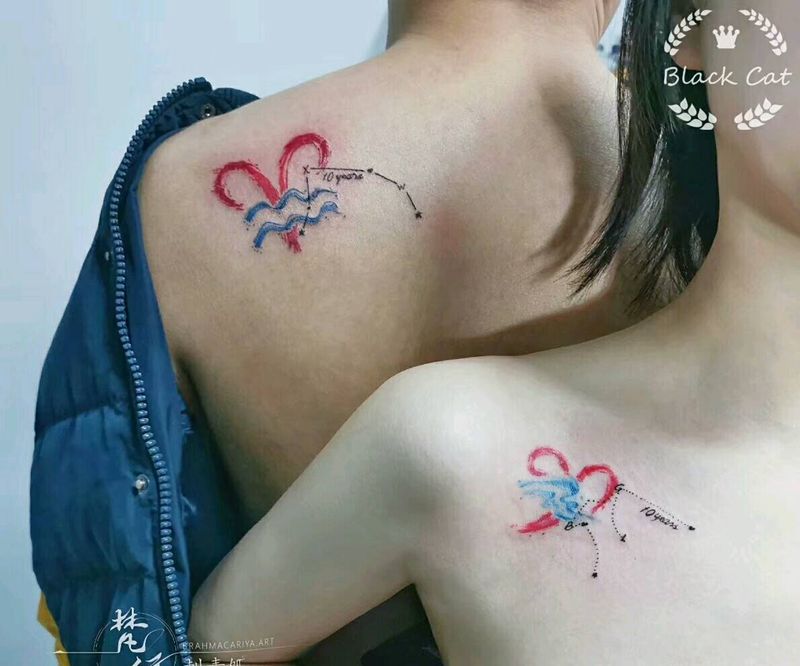 星座纹身图片_背部新传统星座纹身图案