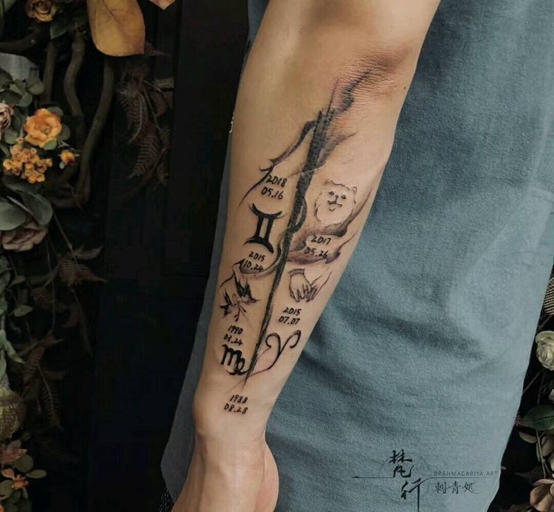 记忆纹身图片_手臂新传统水墨鸟数字纹身图案