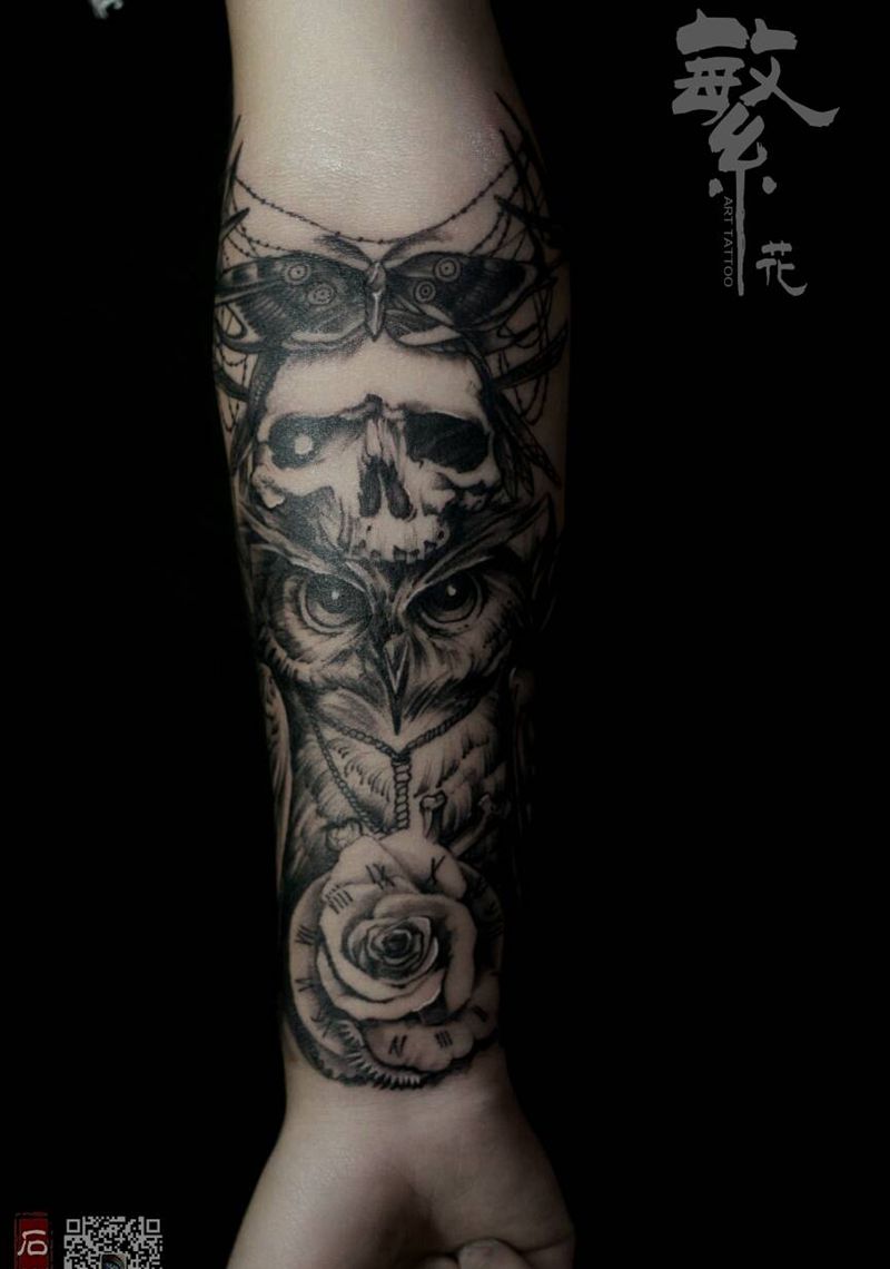 死亡纹身图片_手臂欧美动物鬼神宗教原创成品纹身图案