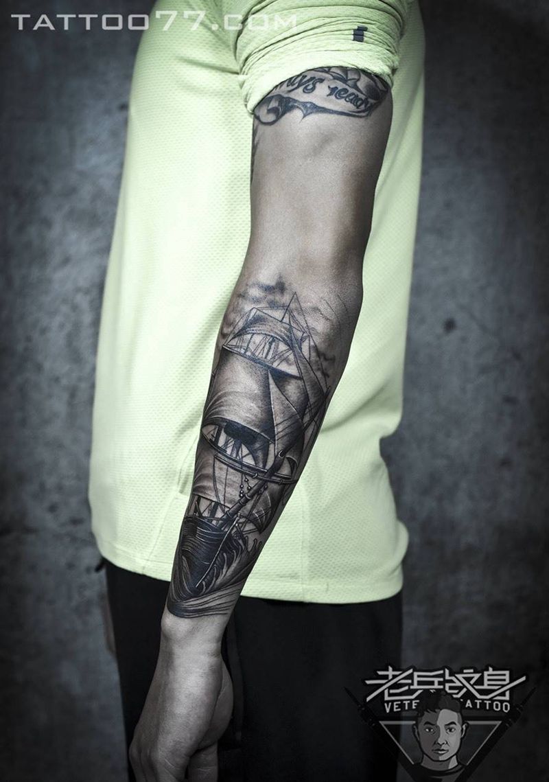手部帆船纹身纹身图片_成品欧美静物纹身图案