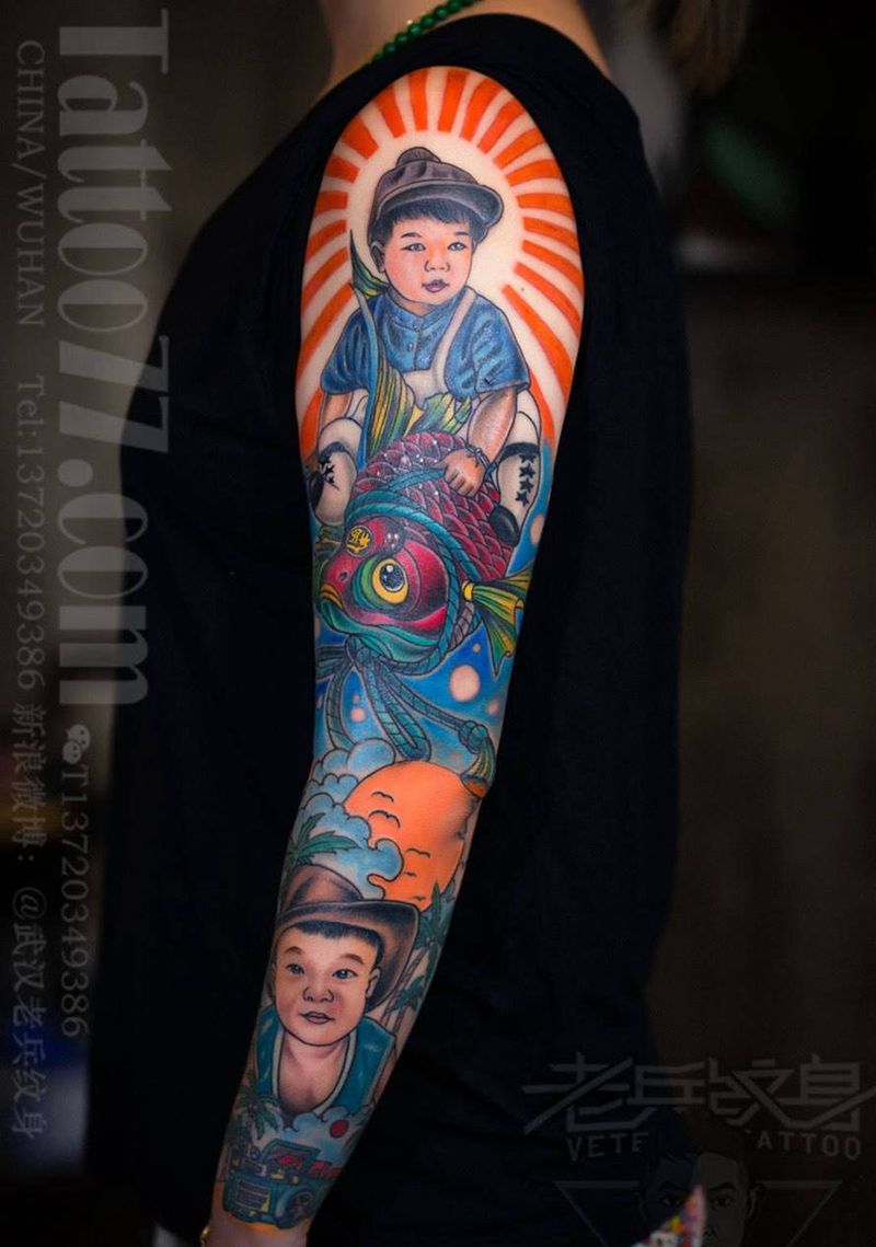 花臂宝宝肖像纹身纹身图片