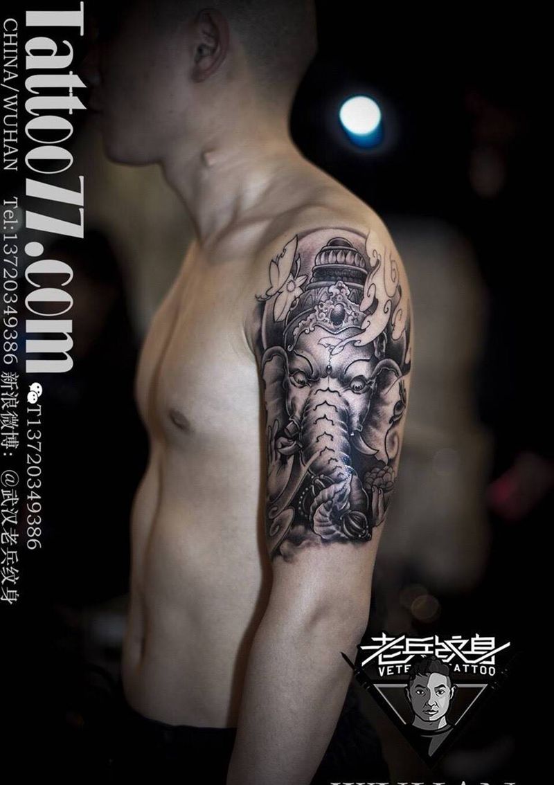 大臂象神纹身作品纹身图片_成品手臂纹身图案