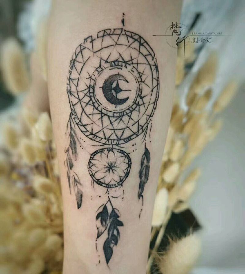 捕梦网纹身图片_腿部新传统纹身图案