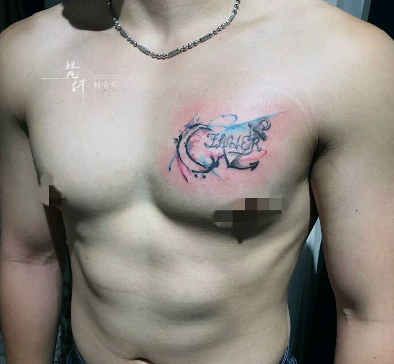 融合纹身图片_胸部新传统水彩纹身图案