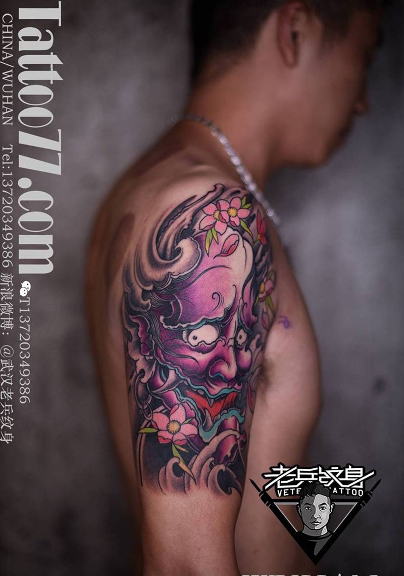 大臂般若纹身作品纹身图片