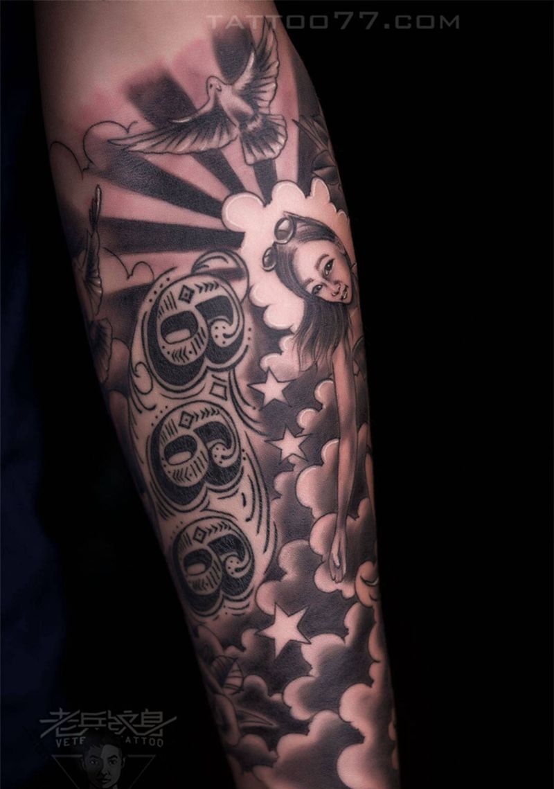 欧美小花臂纹身图片