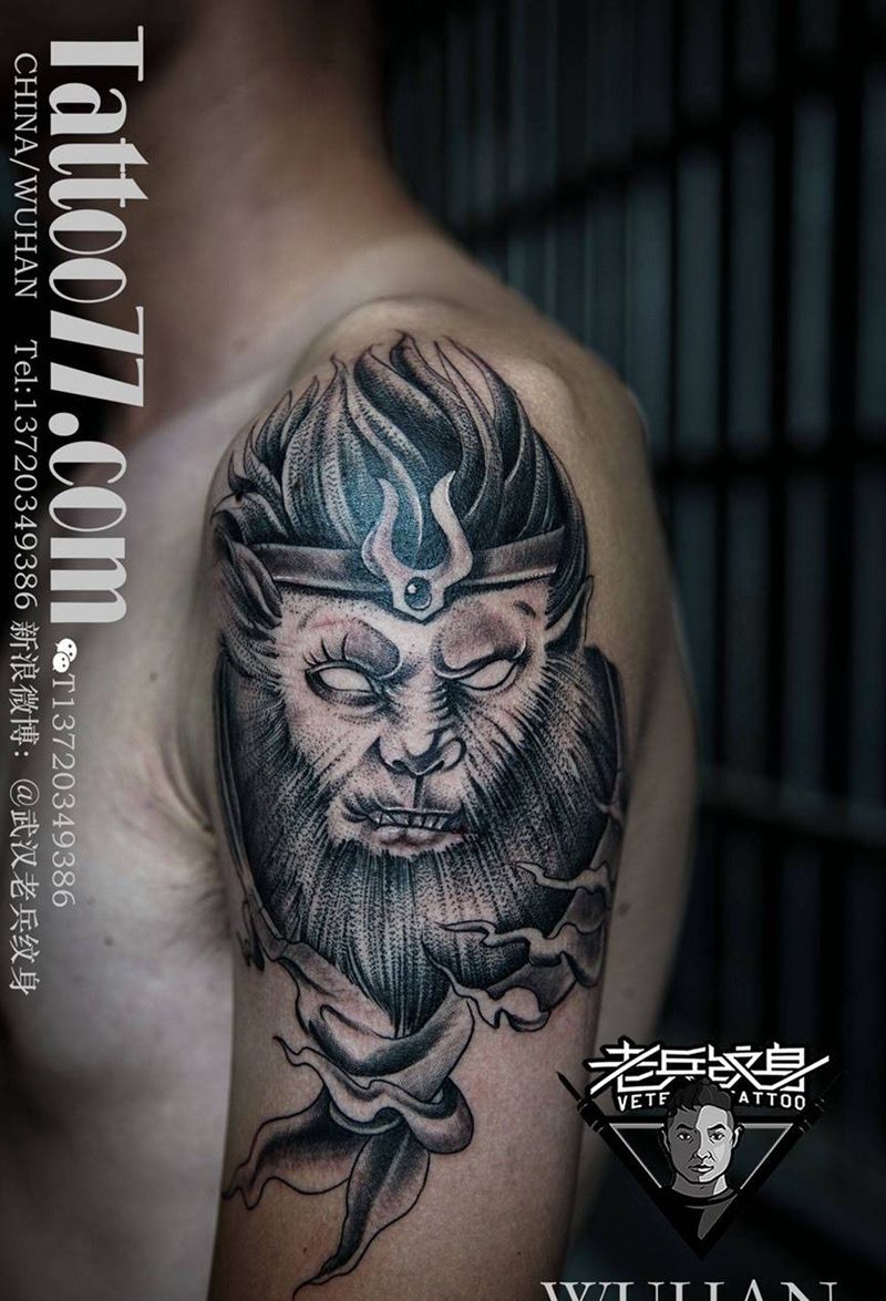 大臂都战胜佛纹身作品纹身图片_成品手臂传统人物纹身图案