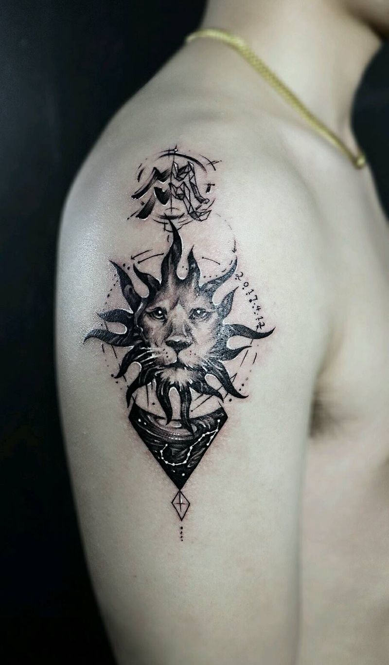 星座设计纹身图片_手臂欧美清新几何字符动物原创成品纹身图案