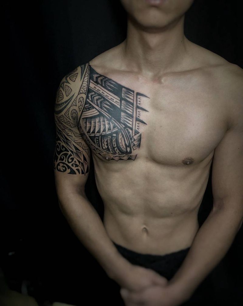 玛雅图腾半甲纹身图片