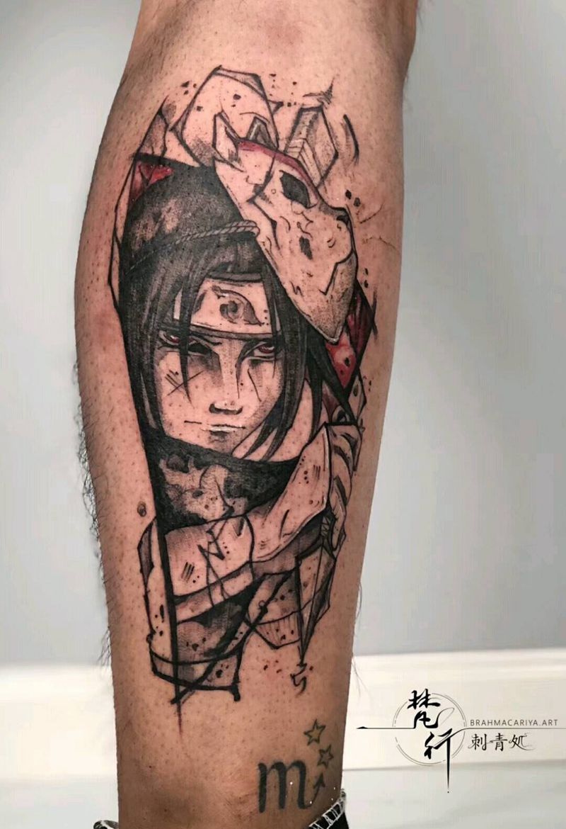 动漫人物纹身图片_腿部新传统动漫纹身图案