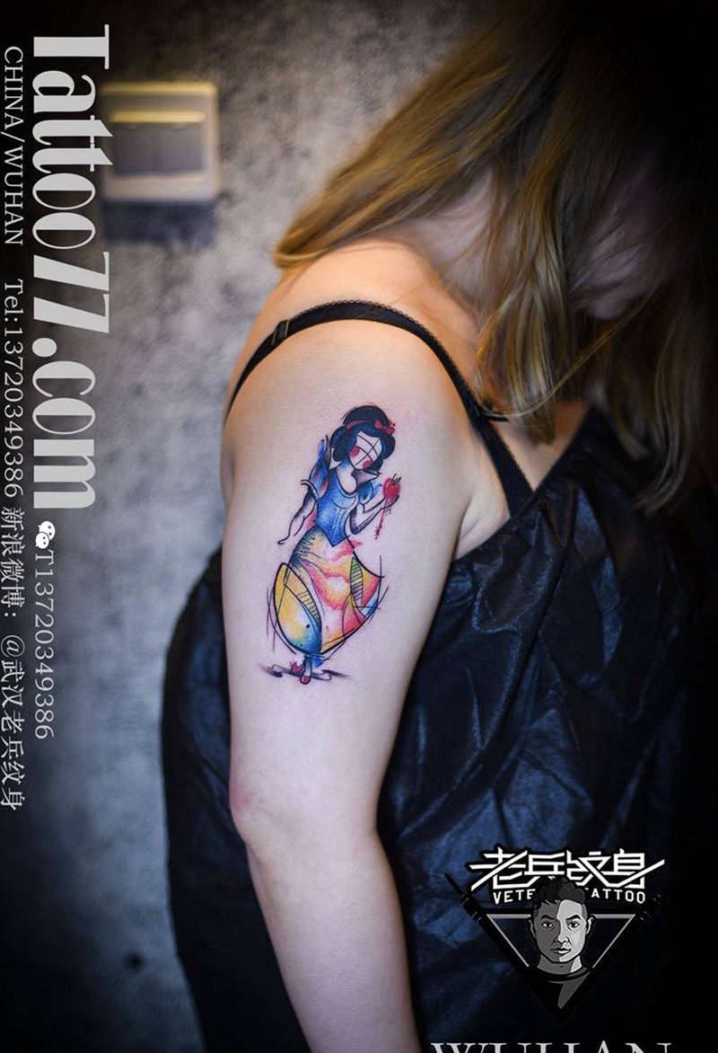 手臂白雪公主纹身作品纹身图片_成品手臂清新人物纹身图案