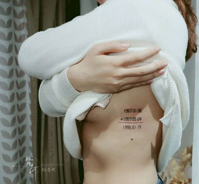 数字纹身图片_腰部花体字数字纹身图案
