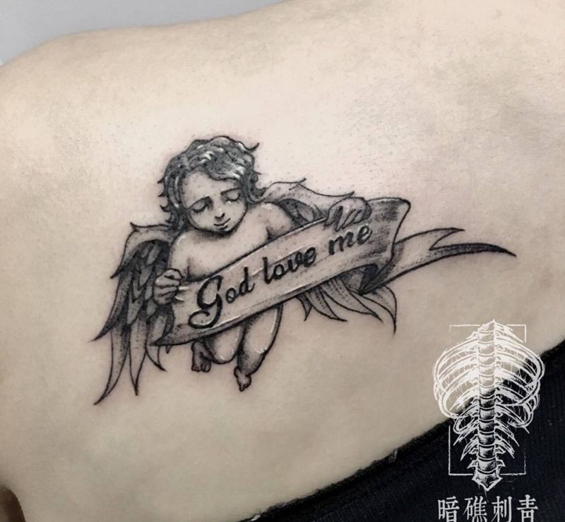 原创小天使纹身图片_成品原创欧美背部人物纹身图案
