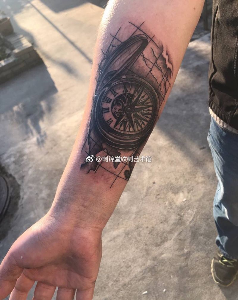 今日作品更新：让我做你的方向盘系列 #指南针纹身# #欧美纹身#纹身图片