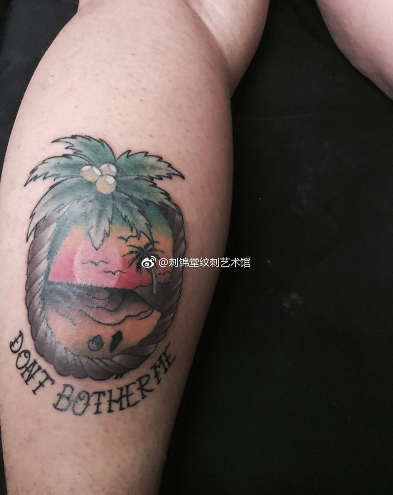 今日作品：old school 椰树  送你一座岛纹身图片