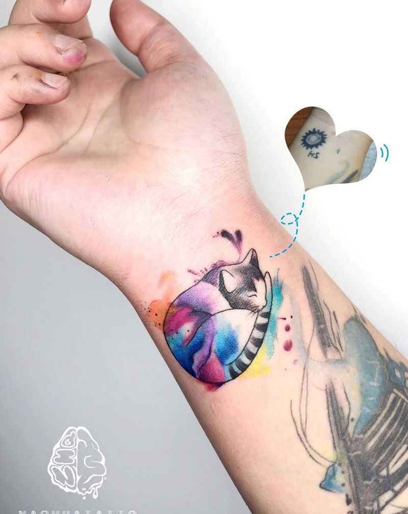 遮盖水彩猫纹身图片