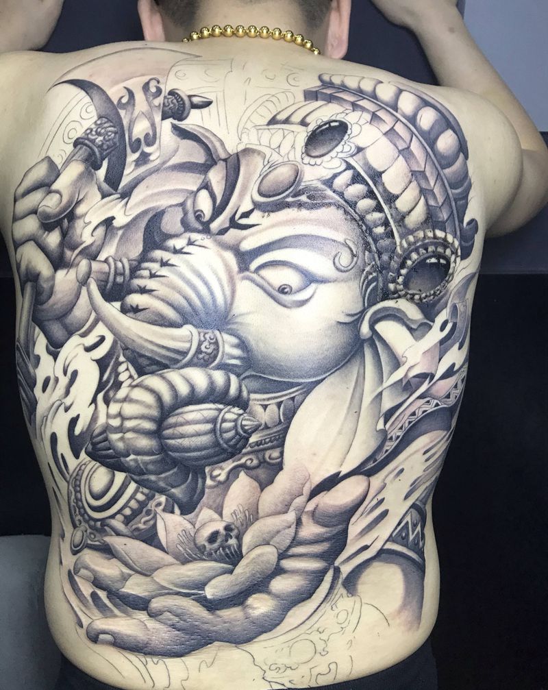 象神未完待续纹身图片_背部老传统新传统纹身图案