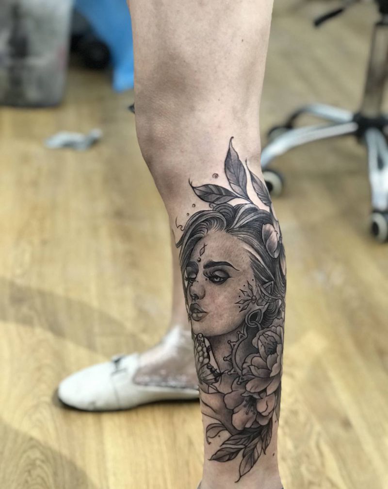 今日作品更新#刺锦堂纹身#小牛纹身图片_腿部New School纹身图案