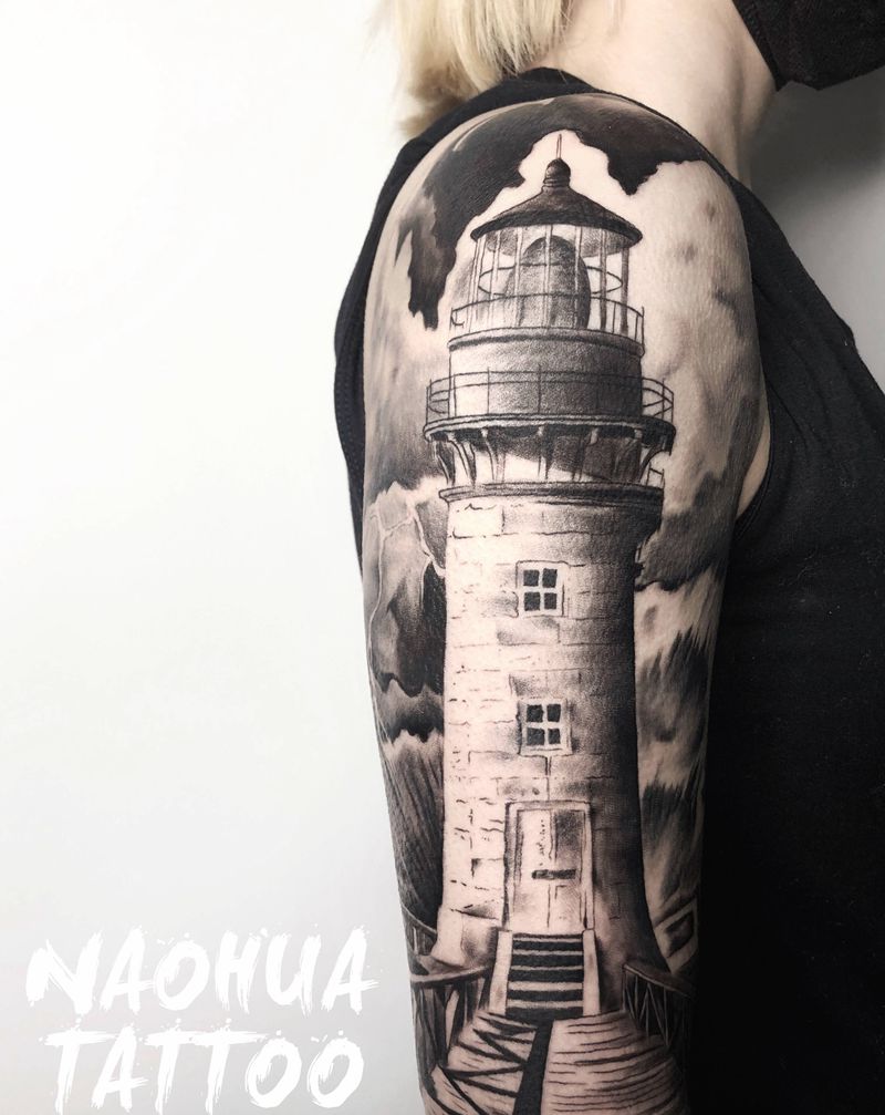 灯塔纹身图片_手臂欧美写实纹身图案