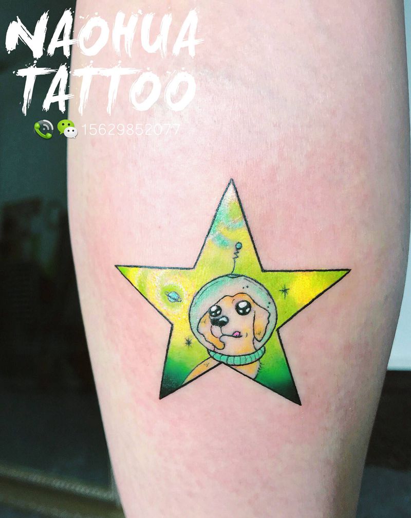 宇宙狗狗/设计纹身图片_腿部New School纹身图案