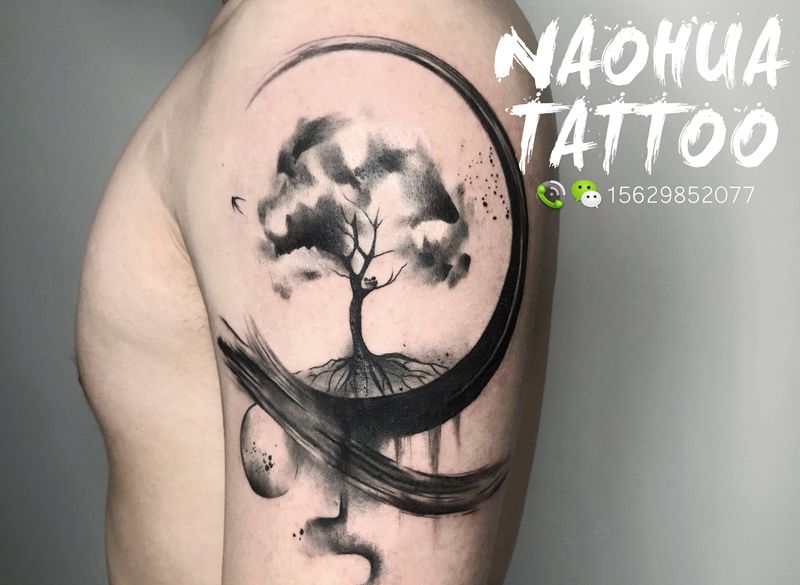 水墨树/设计纹身图片_手臂水墨纹身图案