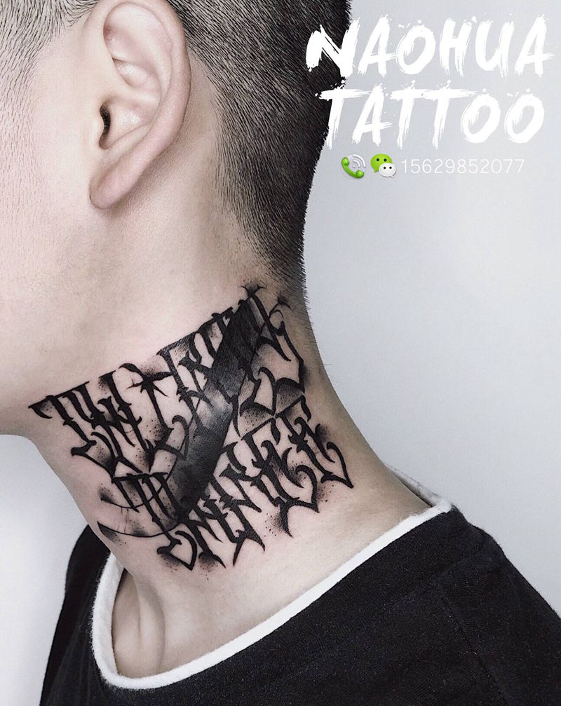 遮盖花体字/设计纹身图片_颈部花体字纹身图案