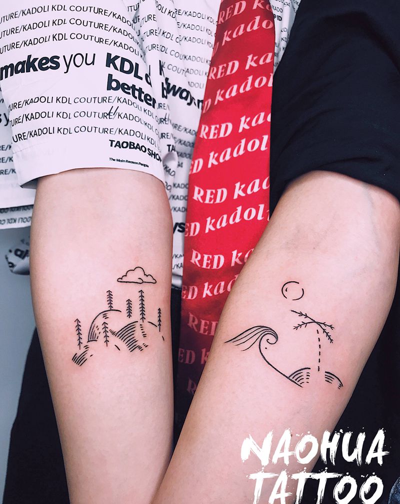 简笔山水纹身图片_手臂几何图腾纹身图案