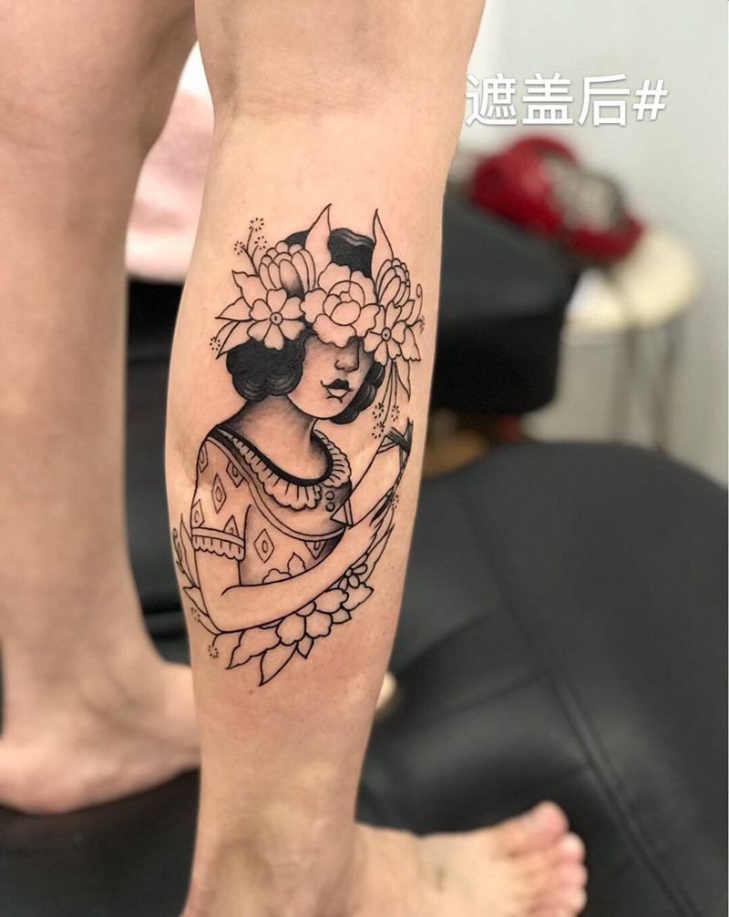 #遮盖#今日作品更新#old纹身图片_腿部Old School纹身图案