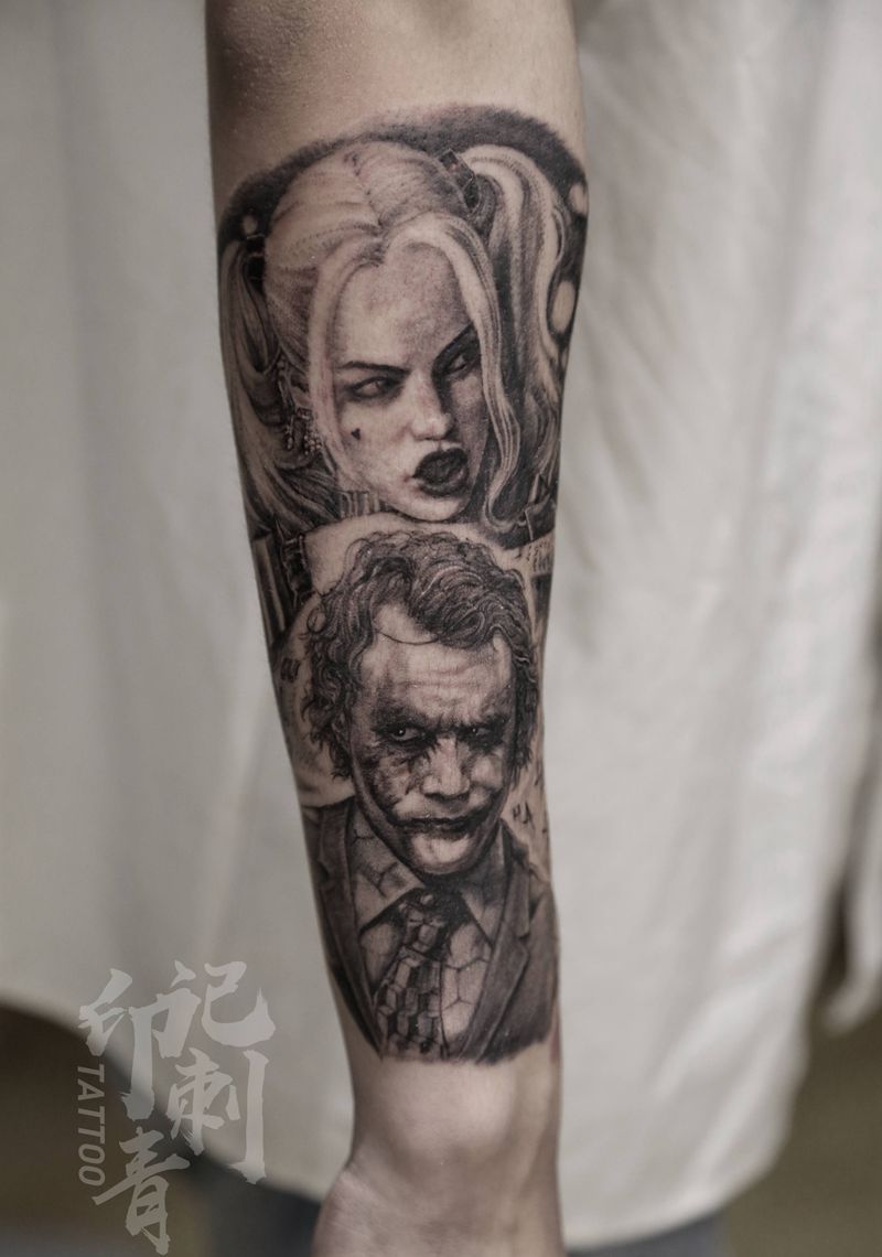 小丑&小丑女纹身图片_手臂欧美写实纹身图案