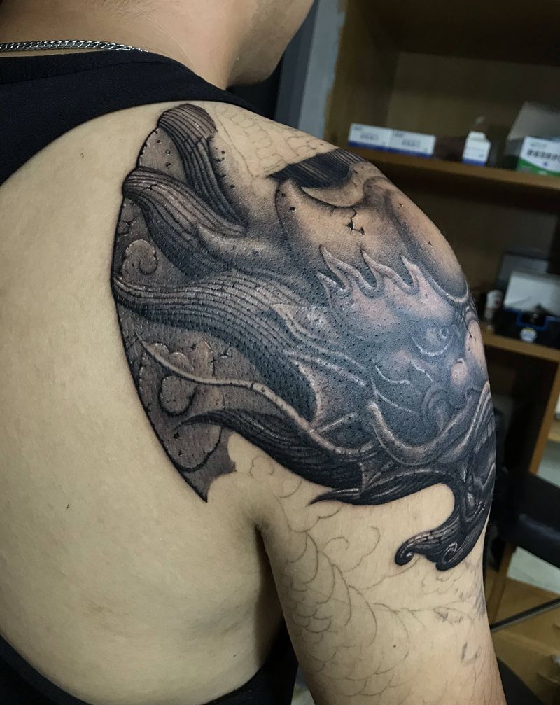 雕龙机械臂纹身图片_手臂欧美写实纹身图案