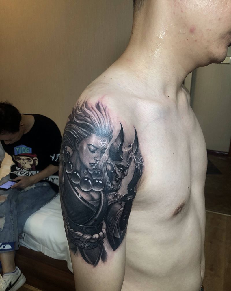 英雄联盟皎月纹身图片_手臂欧美写实纹身图案