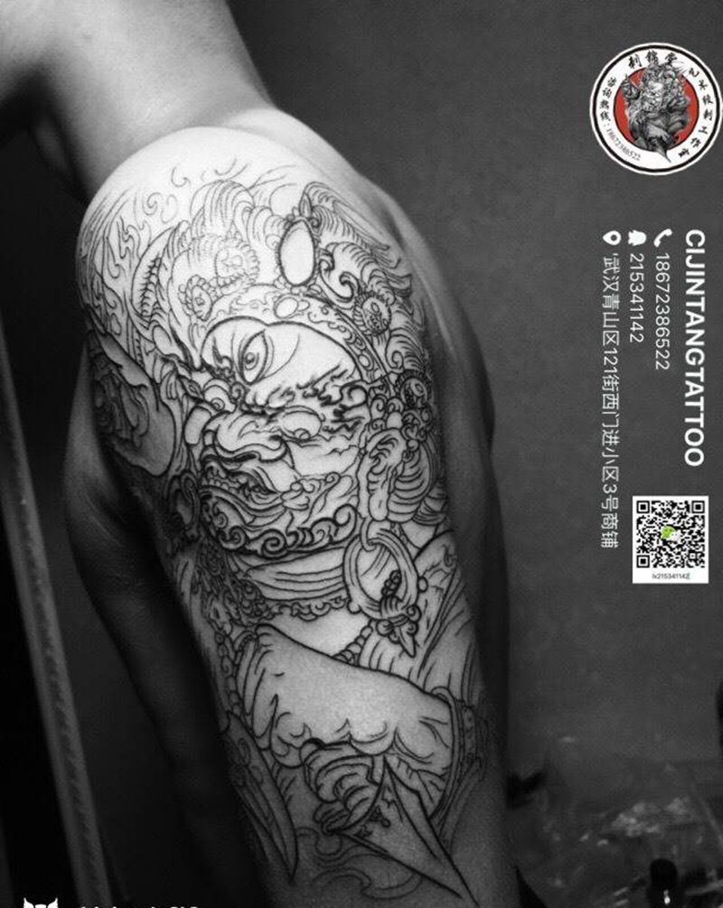 今日刺青：大黑天 线条完成纹身图片