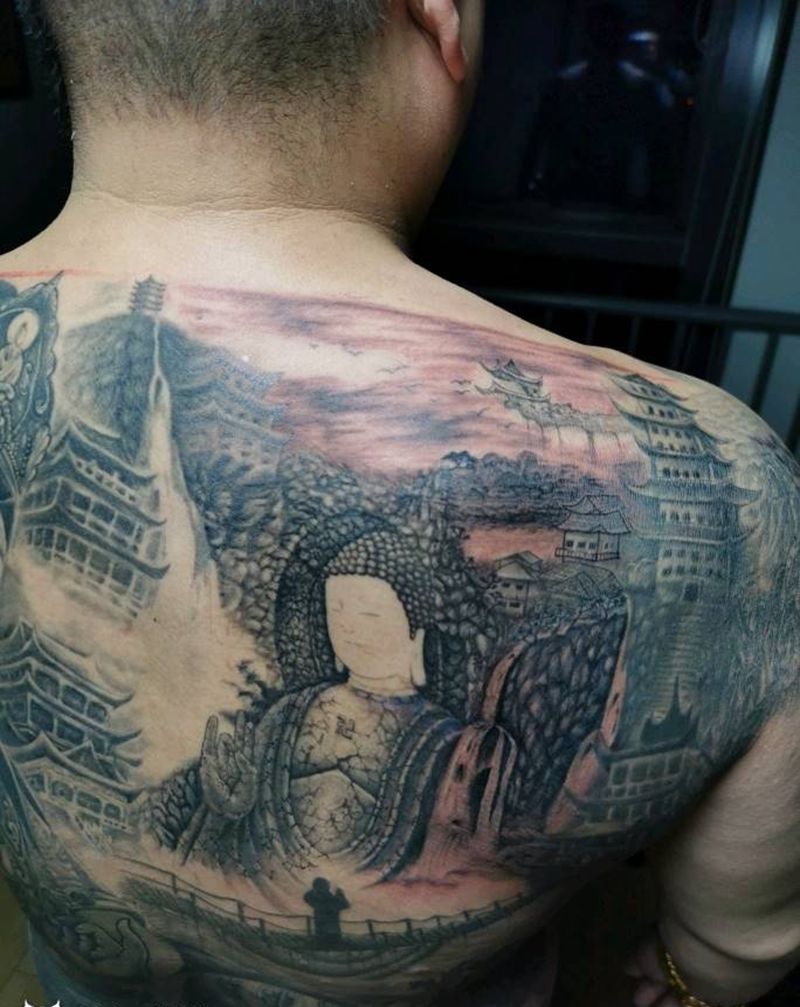 佛纹身图片_背部纹身图案