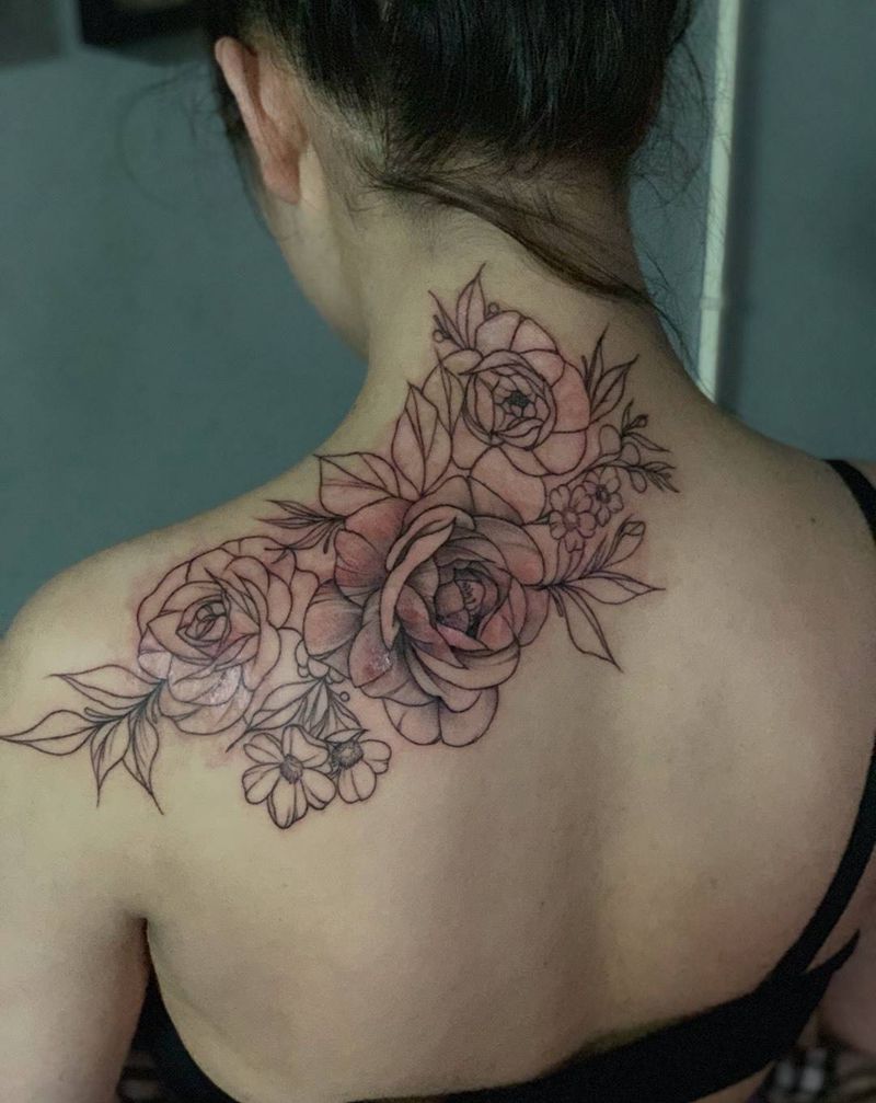 （遮盖）今日作品更新#未完成#素花纹身图片