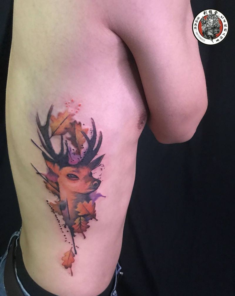 今日作品更新#泼墨鹿儿#纹身图片_成品纹身图案