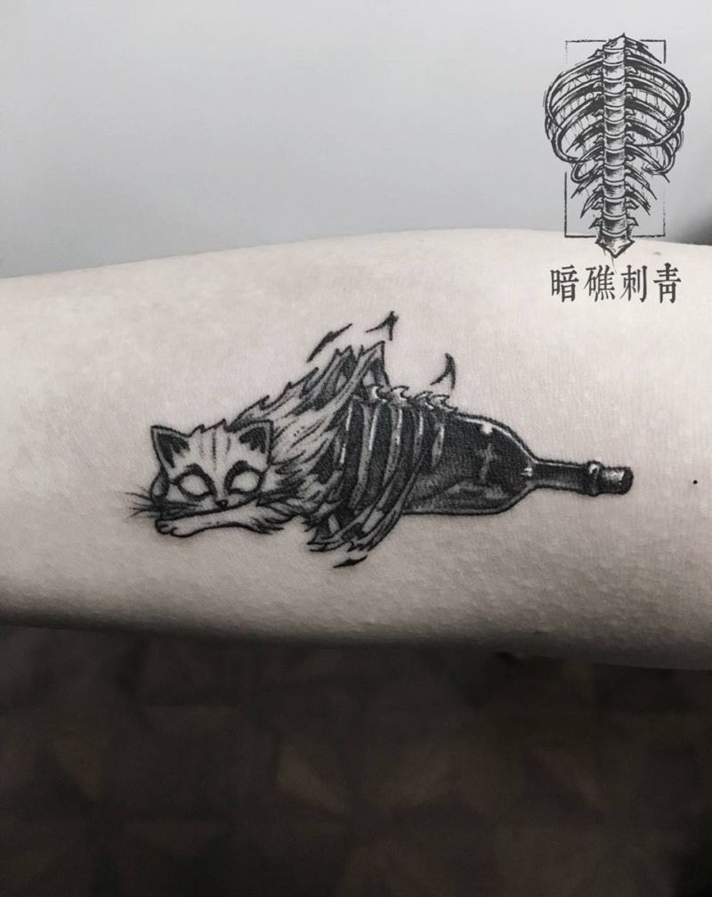 原创小猫纹身图片_成品手臂欧美原创动物纹身图案