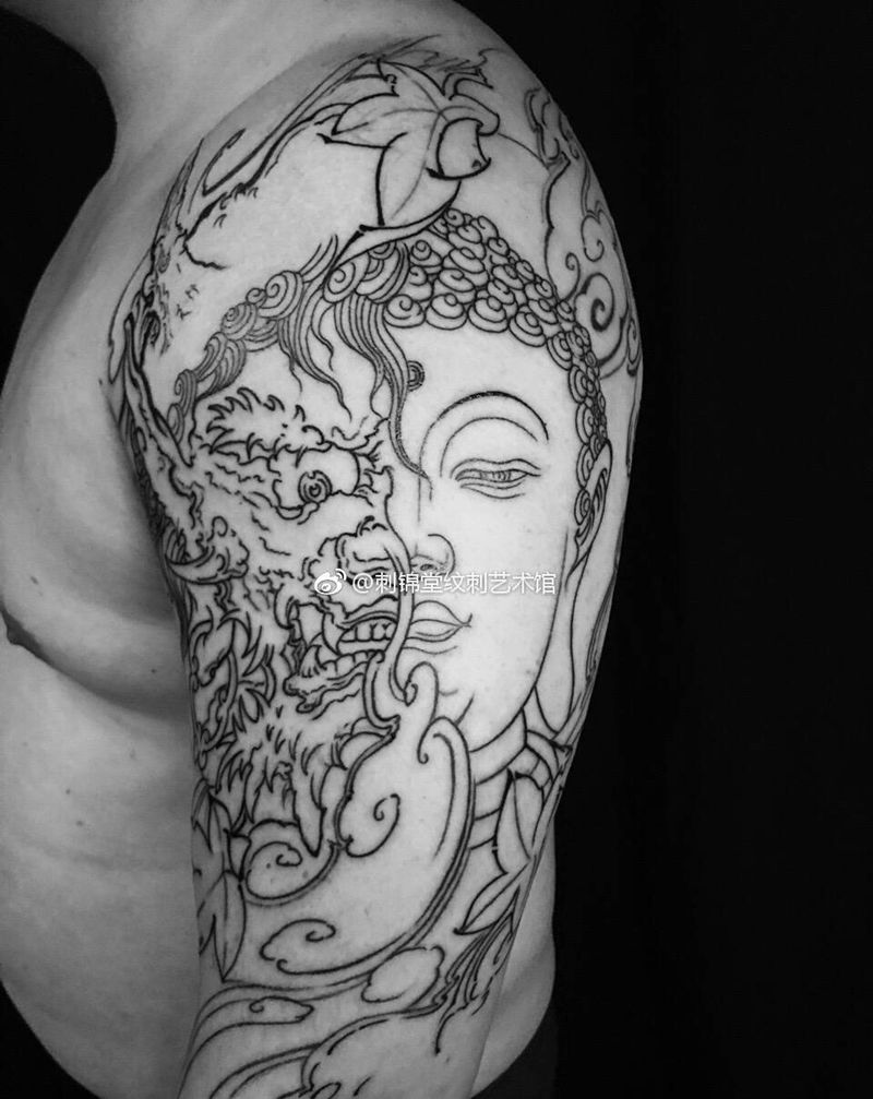 今日作品更新#善恶一念之间# 线条完成…#纹身参考#纹身图片