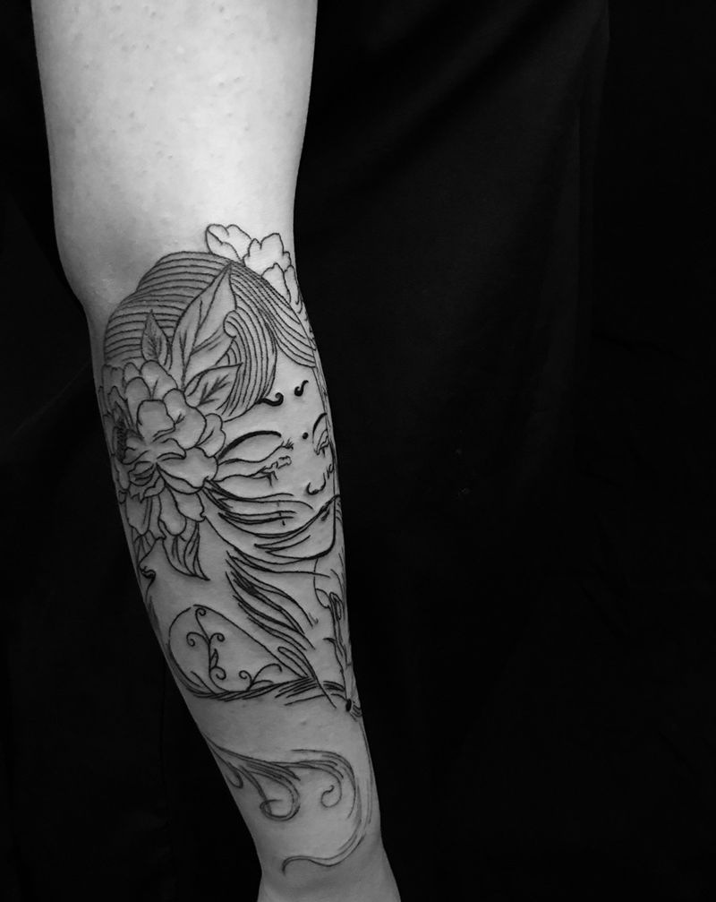 今日作品更新#白狐 线条完成#纹身图片