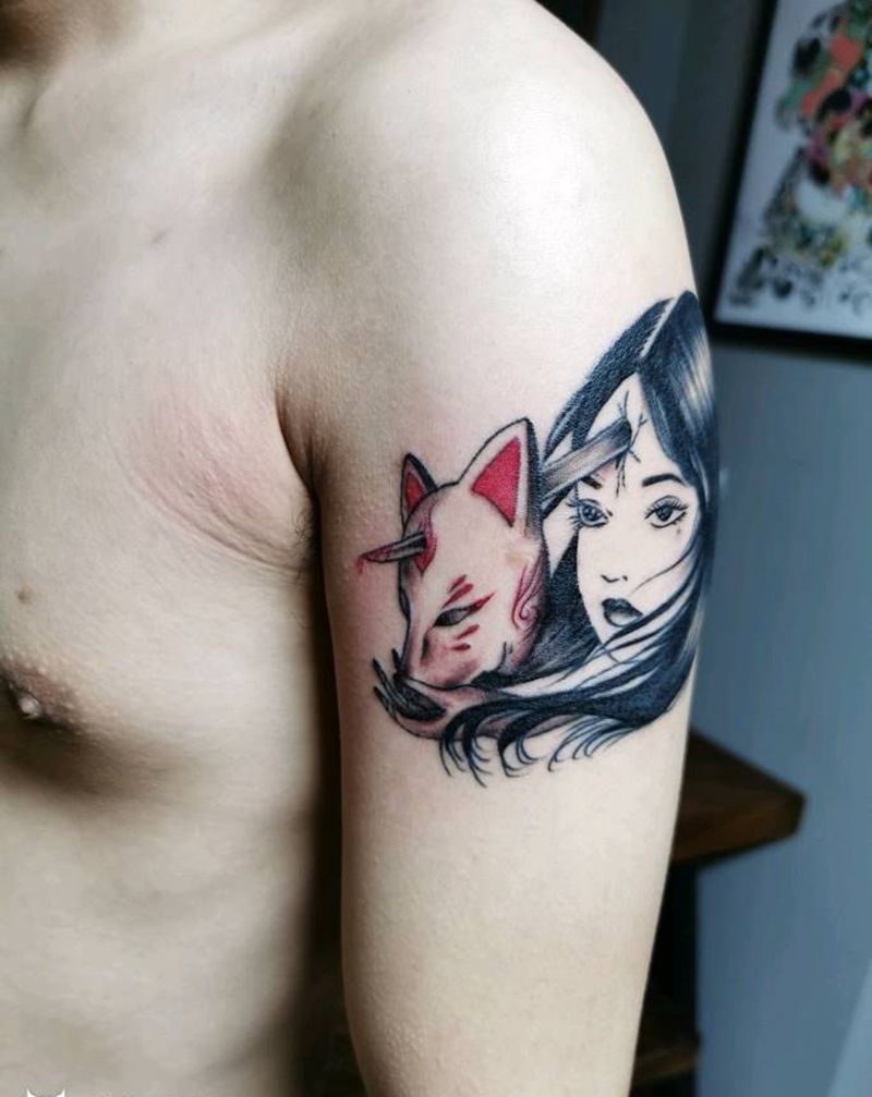 暗黑系人物面具纹身图片_手臂欧美写实纹身图案