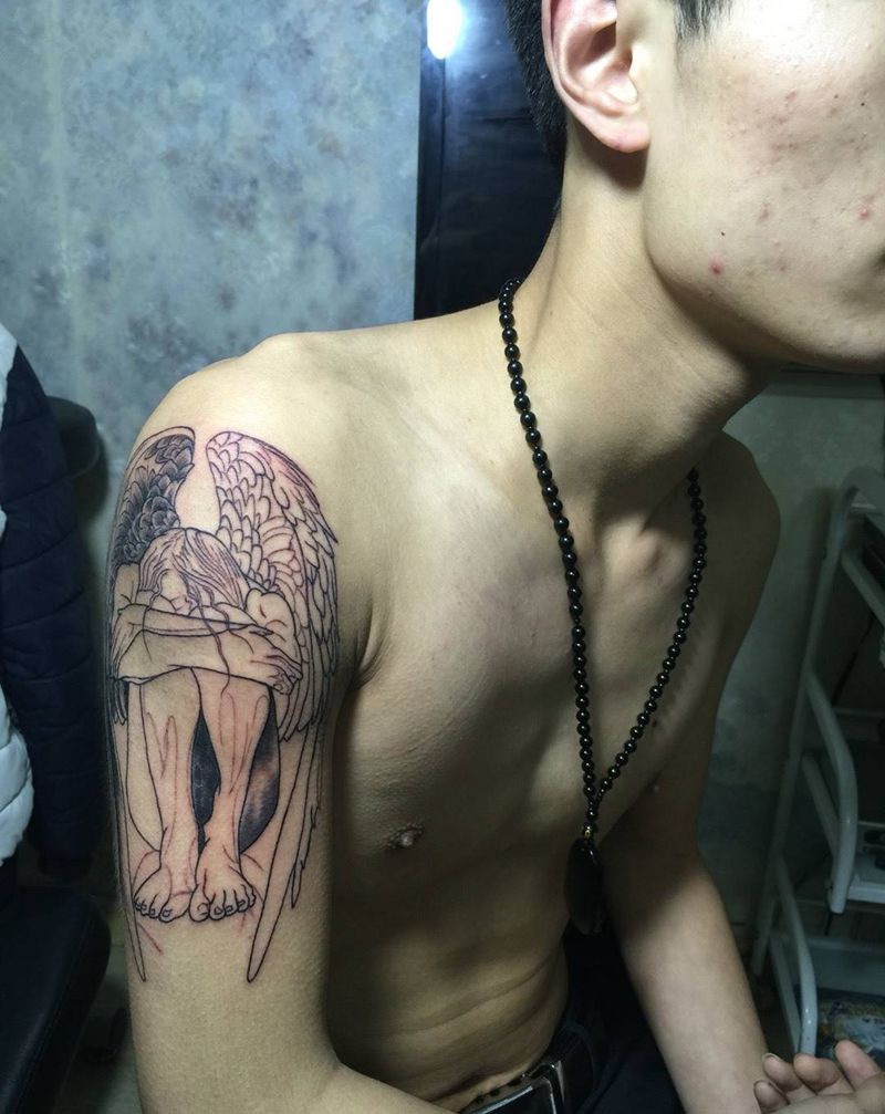 今日刺青欣赏：今天就到这里 下次继续《哭泣的天使》纹身图片