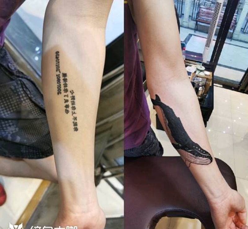 鲸鱼遮盖纹身图片_手臂纹身图案