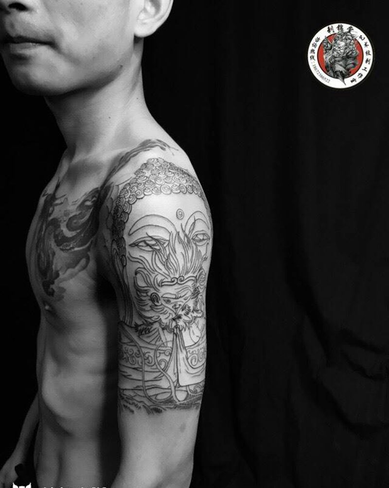 今日作品更新：大圣 线条纹身图片