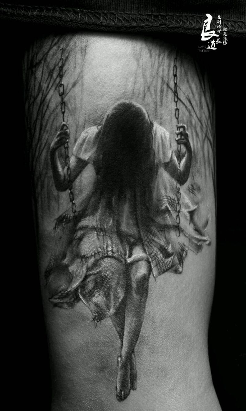 昔拉天使纹身图片_手臂欧美写实纹身图案