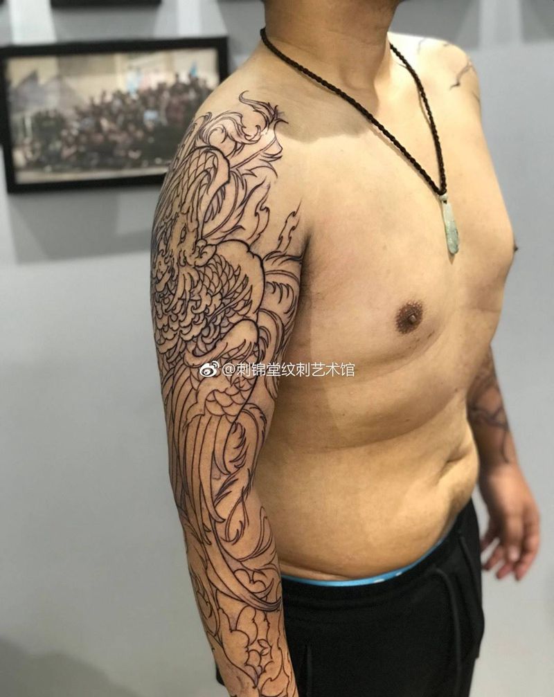 龙凤双花臂进度中纹身图片