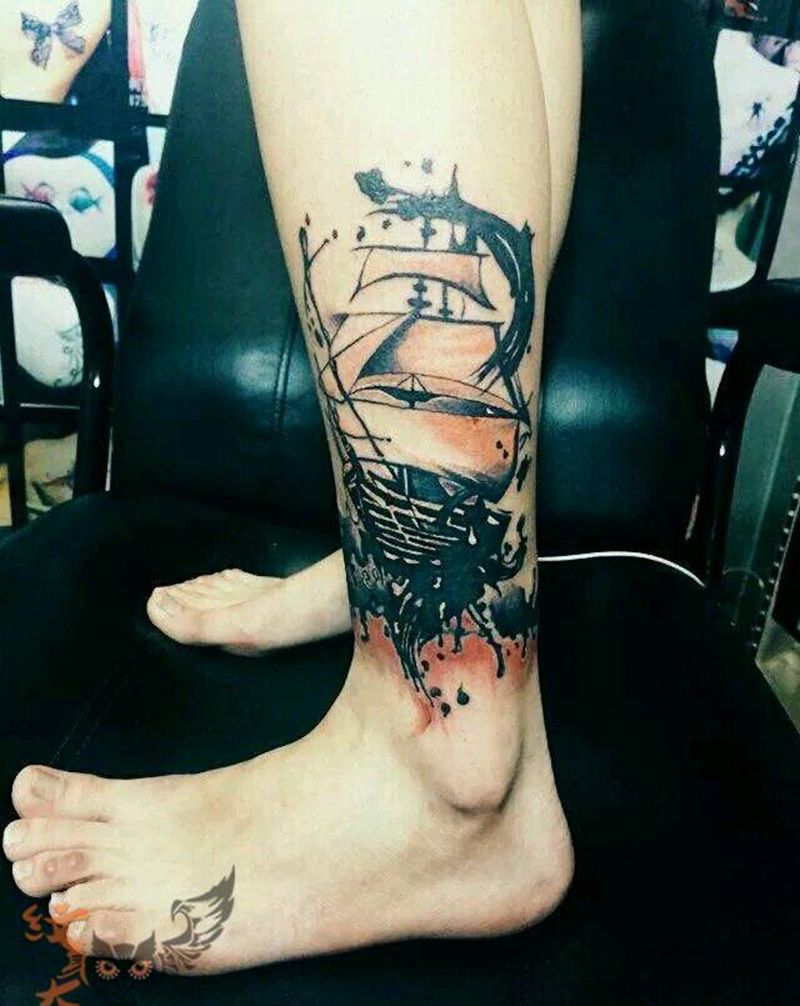 帆船纹身图片