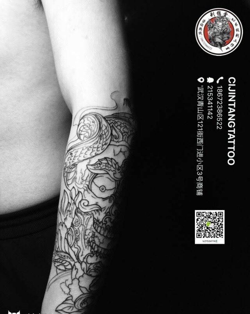 今日刺青：嘎巴拉线条完成纹身图片