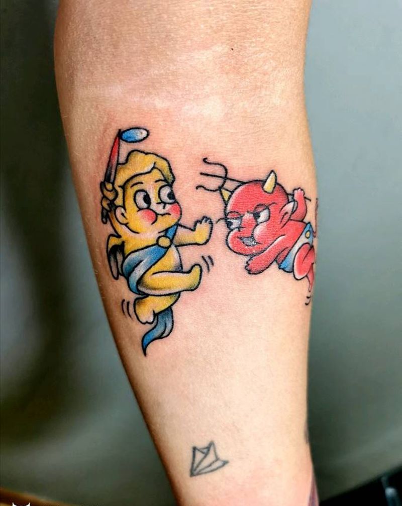 天使VS恶魔纹身图片_手臂水彩New School纹身图案