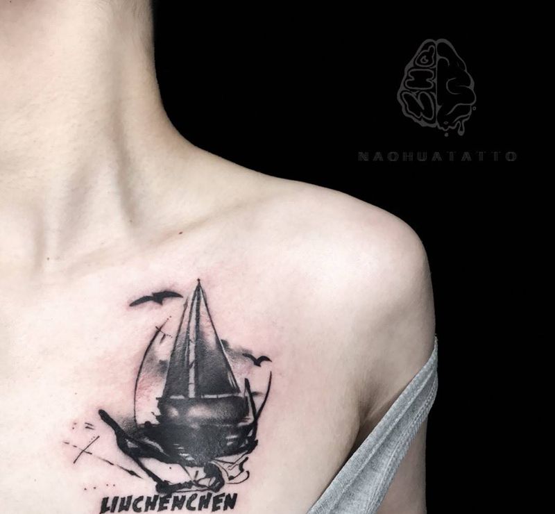 遮盖帆船纹身图片