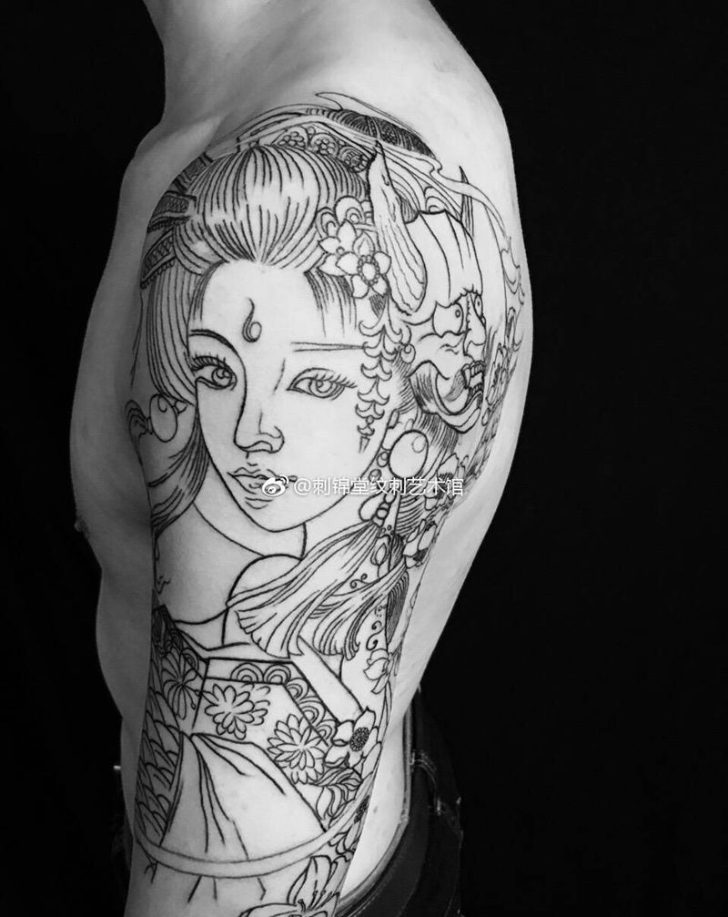 今日作品更新：艺妓线条完成#纹身参考#纹身图片